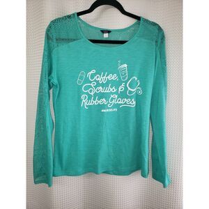 Nurses Graphic T-Shirt Women's Size Large Green Long Sleeve Lace Cute Comfy Work